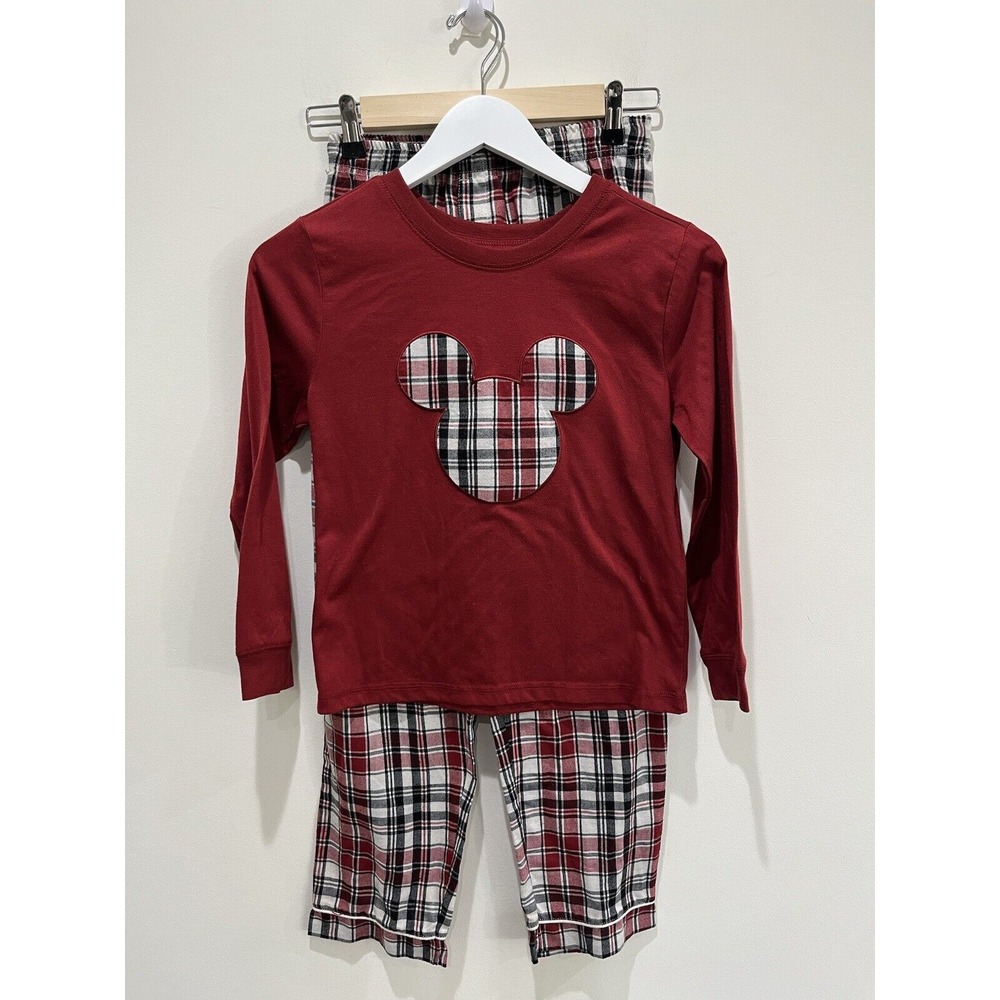 Disney Holiday Christmas Sleepwear Set Mickey Mouse Plaid 2‎ Piece Sz 9/10 Cozy